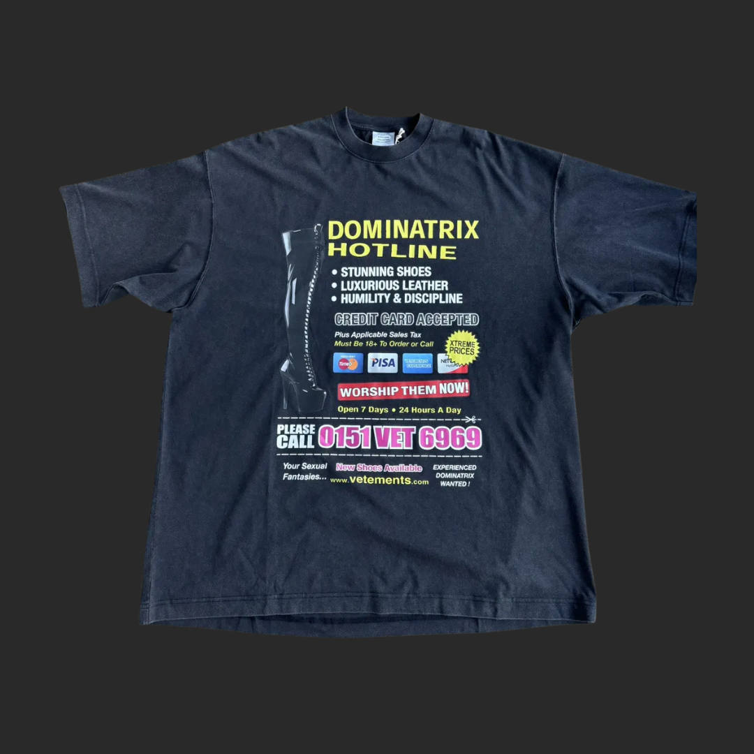 VETEMENTS Black Oversized 'Dominatrix Hotline' T-shirt