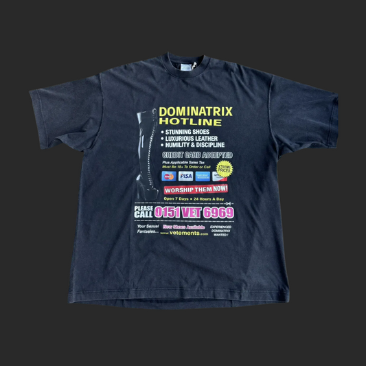 VETEMENTS Black Oversized 'Dominatrix Hotline' T-shirt